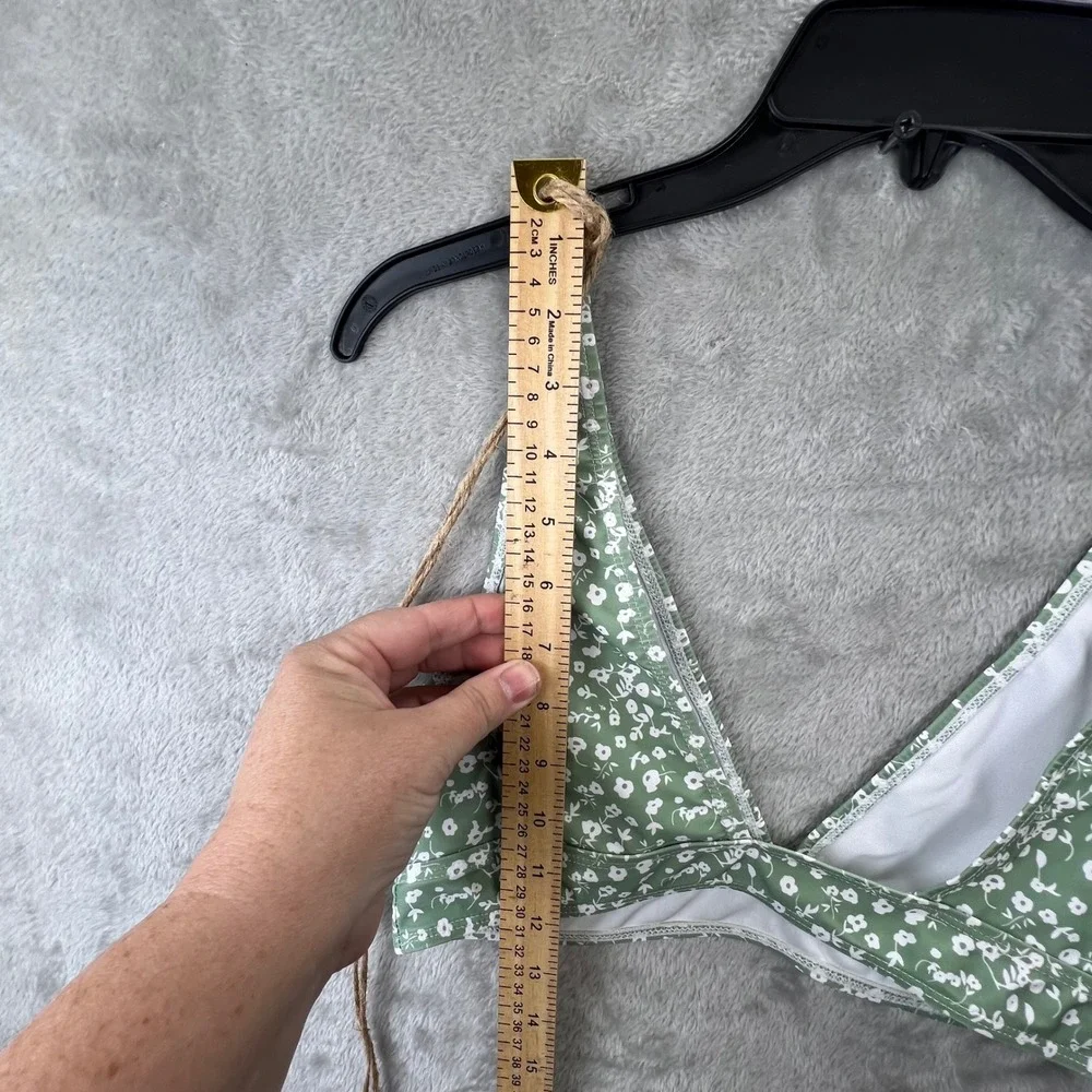 Sage Green Floral Ditsy High‎ Waisted Bikini Set V-Neck Twist Front Two-Piece